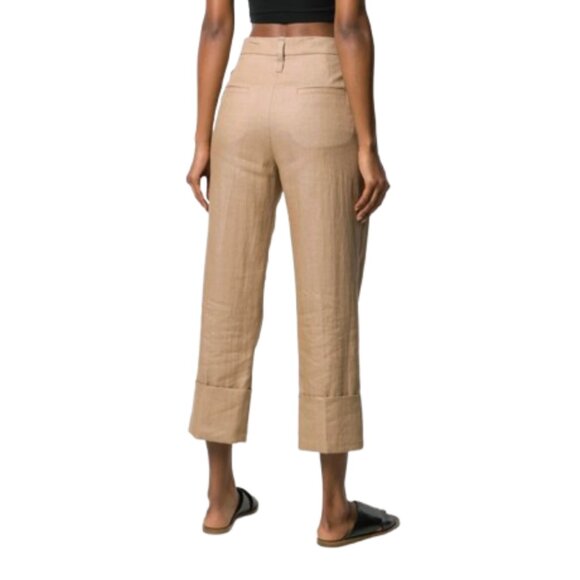 Brunello Cucinelli Cuffed Pants Trousers Womens 42 6 Beige Tan High Rise Cropped - Picture 2 of 15